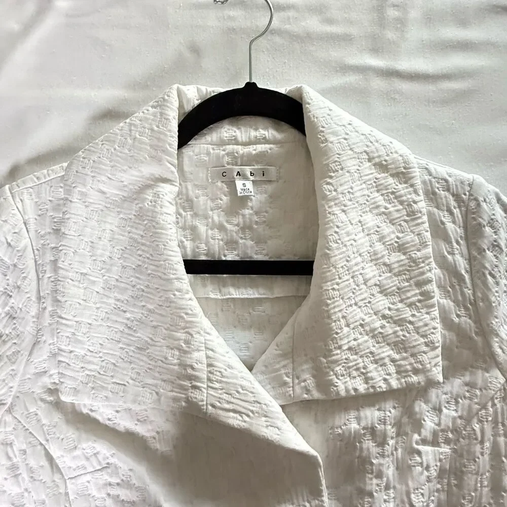 CAbi Blazer White Double Breasted Wide Lapel 3/4 Sleeve Size S #212 Businesscore